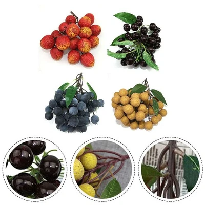 Realistische künstliche Longan Litschi Heidelbeere Kirschen Wohndeko Obst Set - Bild 1 von 4