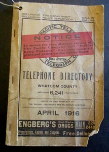 VTG 1916 Whatcom County WA Telephone Directory Pacific Telephone Bell System Ads - Picture 1 of 14