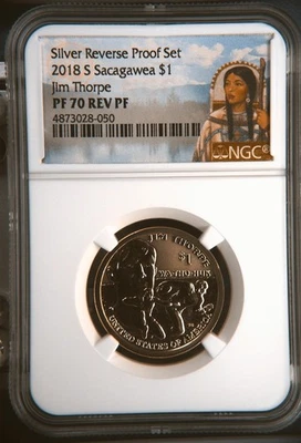 2018-S Native American Dollar NGC PF-70 Reverse Proof Jim Thorpe From Silver Set - Image 1 of 2