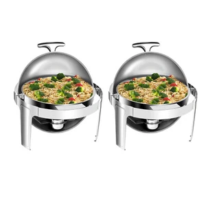 6 QT Roll Top Chafing Dish Buffet Set for Event round Chafer 2 PACK Food Warmer - Picture 1 of 6