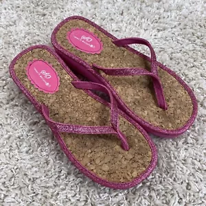 SO Youth Mädchen Größe Small (5-6) Plateau Sandalen Tanga Stil rosa Glitzer Kork - Bild 1 von 6