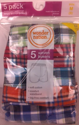 Paquete de 5 boxers tejidos a cuadros de algodón Wonder Nation para niños talla M (8) - nuevos.      (62,1) Foto 1 de 4