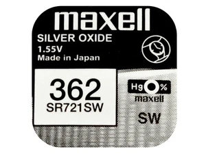 Maxell 362 Pila Batteria Orologio Mercury Free Silver Oxide SR721SW Japan 1.55V - Photo 1/1