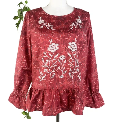 La Bellum Hillary Scott Blouse Top Small Spice Floral Ruffle Modest Career Boho - Image 1 of 4