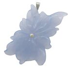 Hand Carved Blue Chalcedony Flower Sterling Silver Pendant! | 2 1/2" Long |