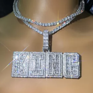 Individueller A-Z Block Buchstaben Anhänger Halskette 5A T Zirkon 18k vergoldet Schmuck - Bild 1 von 27