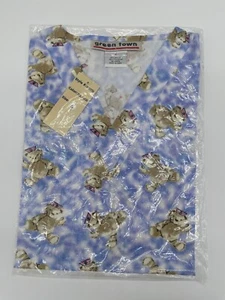 Green Town Blue Teddy Bear Nurse Uniform Tops Scrub 900TDBR Size Small - Picture 1 of 3