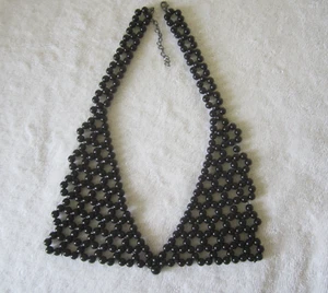 Vintage schwarz Perlen Spitze Latz Kragen Halskette Sommer trägerlos Winter über Pullover - Bild 1 von 5
