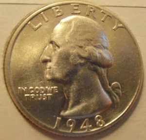 1948 P Washington Silver Quarter, (48PAC1) - Picture 1 of 4