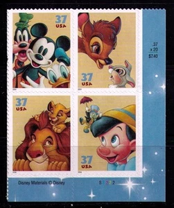 US USA Sc# 3868a MNH FVF PLATE # BLOCK Disney Friendship Bambi Mickey Mouse - Picture 1 of 1