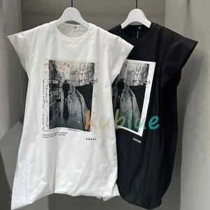Camiseta larga suelta con cremallera estampado de letras sin mangas Sacai 2025 para mujer SML - Imagen 1 de 11