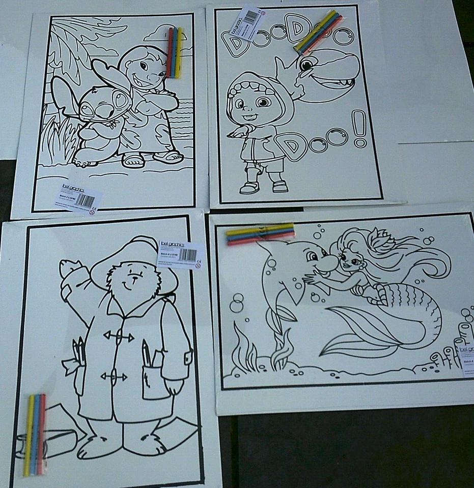 4 Large Velvet Colouring Picture Boards 58 x 38 cm;Stitch,cocomelon, Zig & Shark - Image 1 of 1