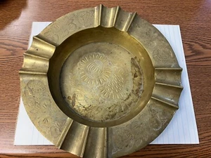 Vintage Brass Ashtray Cigar Table Decoration 9.5” INDIA Engraved Etched Heavy - Picture 1 of 8