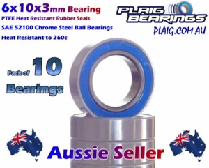 6x10x3mm RC Bearings (10) PTFE Rubber Seal 601004 B028 LOSA6946 31353 MR106-2RS - Picture 1 of 2