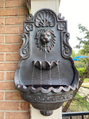 Outdoor Wall Fountain LED Classic Vintage Lion Head Style Patio Garden Waterfall - Image 1 of 4