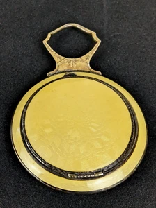 Art Deco Yellow Guilloche Enamel Antique Silver Compact with Finger Ring - Picture 1 of 12