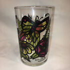 Vintage Faroy Houston 3.5? Retro Juice Glass With Butterfly Flowers Leaves 1973