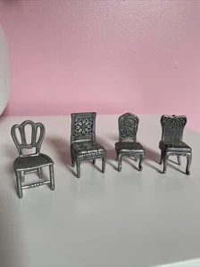New View 4 Different Pewter Chairs Dollhouse Place Card Weddings - Picture 1 of 3