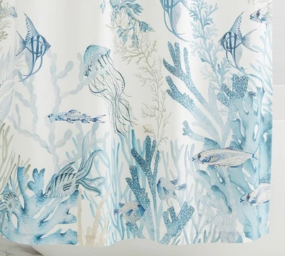 Pottery Barn Under the Sea Fabric Shower Curtain Coastal Tropical Hawaiian Coral - Image 1 of 2