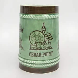 Vtg Japan Cedar Point Souvenier Beer Stein Mug Green Brown 22oz Large mug - Picture 1 of 10