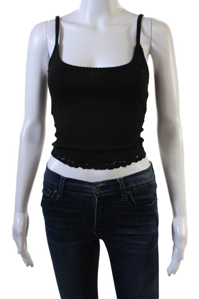 White Fox Women Black Cropped Camisole Square Neck Sleeveless Top Size XS - Image 1 of 4