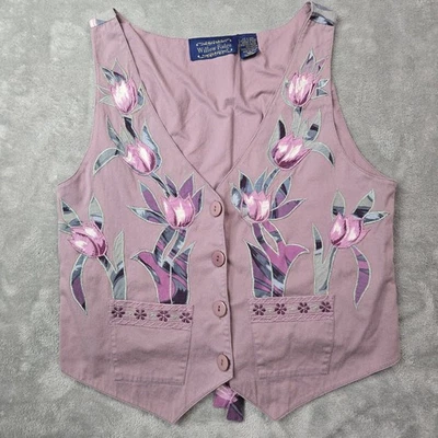 VTG Appliqué Embroidery Vest Purple Tulip Boho Hippie Teacher Cotton/Rayon  Sz M - Image 1 of 4