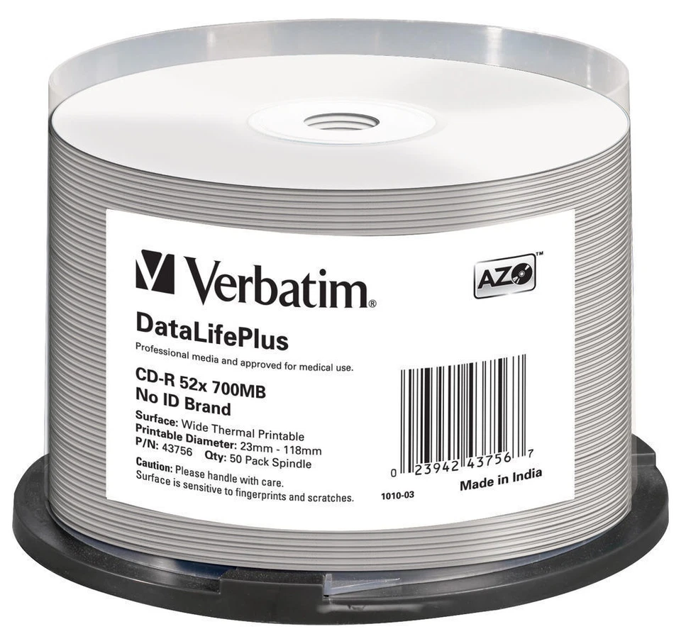 50 Verbatim Professional Rohlinge CD-R full printable Thermo 700MB 52x Spindel