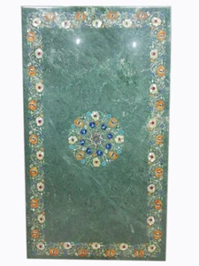 48"x36" Green Marble Dining Table Top Semi Precious Inlay Stone Kitchen Slab Dec - Picture 1 of 10