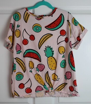 Girl's Zara Pink Summer Fruit Print Twist Front Short Sleeve T-Shirt Size 13-14 - Image 1 of 4