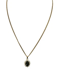 Collana catena vintage tono oro giallo con ciondolo zirconi giada - Foto 1 di 5