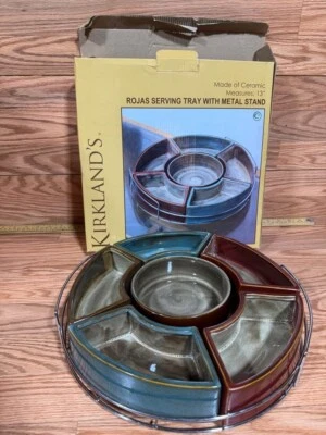 Kirkland Ceramic serving tray with metal stand new in box T72 - Image 1 of 4