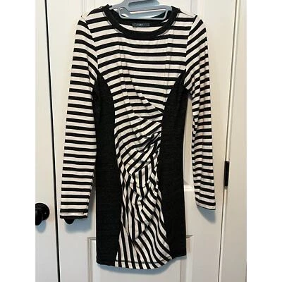 TART White Gray Cotton Striped Ruched Sweater Dress Long Sleeves Medium - Image 1 of 4