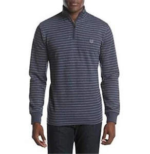 NEW MENS CHAPS ZIP MOCKNECK NAVY SWEATER STRIPED SIZE M 13713 NATURAL STRETCH - Picture 1 of 1