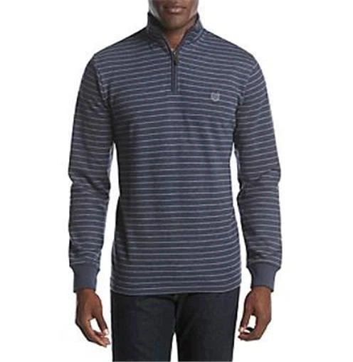 NEW MENS CHAPS ZIP MOCKNECK NAVY SWEATER STRIPED SIZE M 13713 NATURAL STRETCH - Image 1 of 1