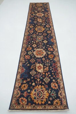 Alfombra de corredor tradicional afgana oriental bidjar azul marino anudada a mano 3 x 13 pies Foto 1 de 4