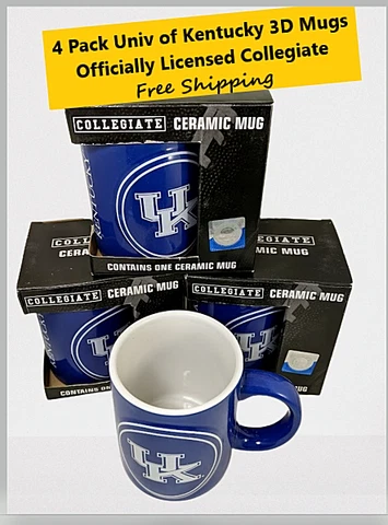 4 Pack New Univ of Kentucky Wildcats 14oz Sculpted Relief Coffee Mug NCAA Cover