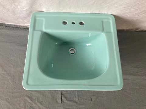 Vtg Mid Century Aqua Blue Green Porcelain Drop In Bath Sink Old Rheem 159-22E Cover