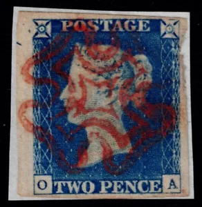 1840 2d Pale Blue Pl 1 OA SG 6 Var Shifted Transfer Full Red MX VFU Cat. £1,250 - Picture 1 of 1