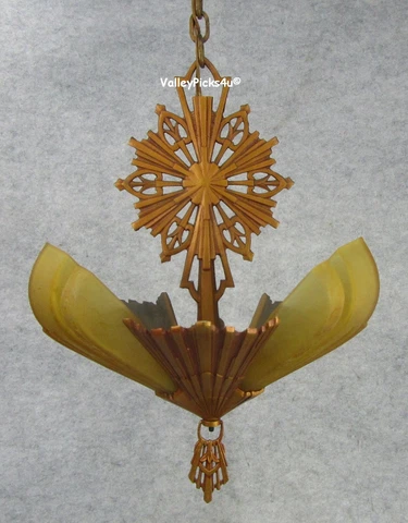 Vintage Virden Art Deco 3- Light "Rayburn" Amber Slip Shade Starburst Chandelier Cover