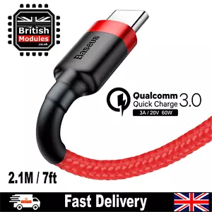 Baseus Braided USB Type C QC3.0 Fast Charging Cable 2M Cord 3A Quick Charger Red - Picture 1 of 11