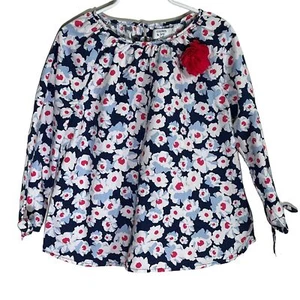 Crown and Ivy Top Girls Long Sleeve Blouse Size 8 Kids Blue Pink Floral Cotton - Picture 1 of 12