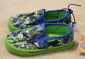 Garanimals Boys/Toddler Size 8 Blue & Lime Green Camo Slip-On Tennis Shoes - Picture 1 of 5