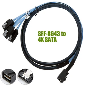 Mini SAS SFF-8643 to 4 SATA 7pin Hard Drive 6Gbps Data Server Raid Cable 1m - Picture 1 of 12