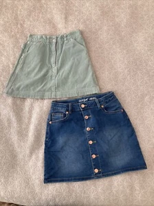 Two Girls Skirts Cat & Jack Denim Size 10/12 & Gap Light Green Corduroy Size 10 - Picture 1 of 3