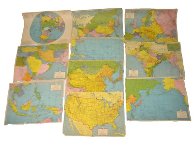 Continent World Maps 1941 JW CLEMENT VTG 1940s Atlas Sheet 1942 Lot of 10 - Image 1 of 4