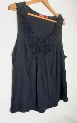 Elle Size 1XL Faux Fur Tank Top Black Women's Wide Strap Stretch Soft Chic  - Image 1 of 4