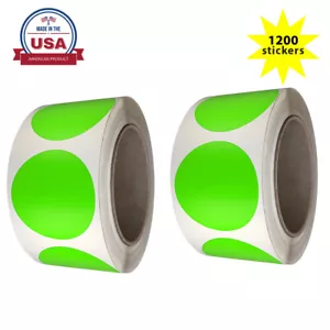 Round Dot Stickers 2"(50mm) Neon-Green Color Coding Marking Labels (1200-Pack) - Picture 1 of 7
