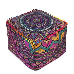 Home Decor Multicolour Mandala Print Decorative Pouf Cover Ottoman Covers - Picture 1 of 5