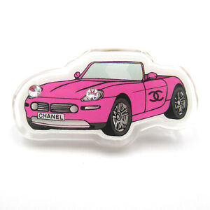 CHANEL Pin Brooch Car Plastic Gold Plated Pink Silver Used Women CC Coco GHW