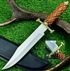 Custom Handmade D2 Steel Hard Wood Handle Hunting Bowie Knife with Leather Cover
